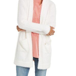 Tommy Hilfiger White Fuzzy Open-Front Cardigan